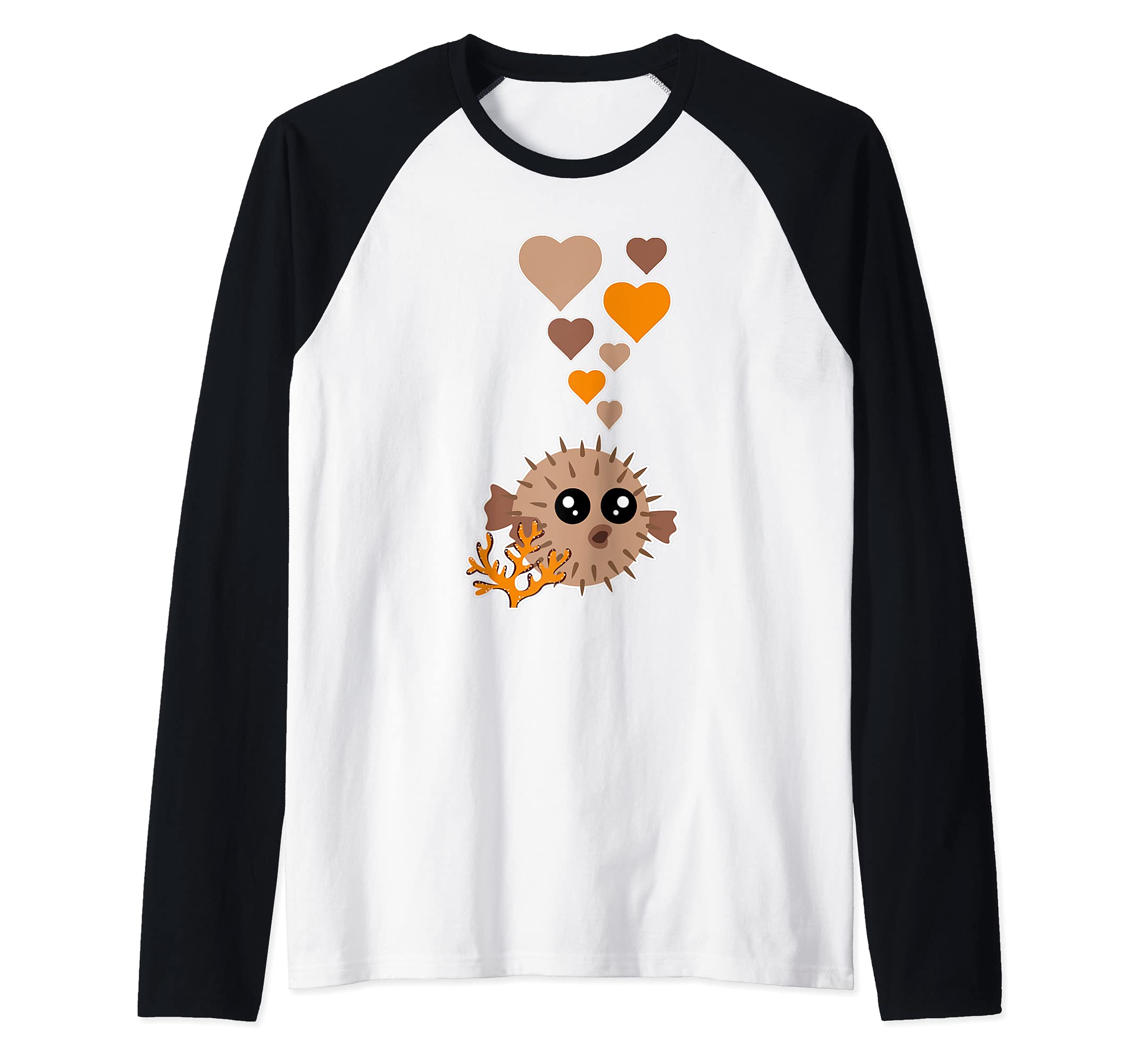 Cute Pufferfish With Hearts Raglan Baseball Tee