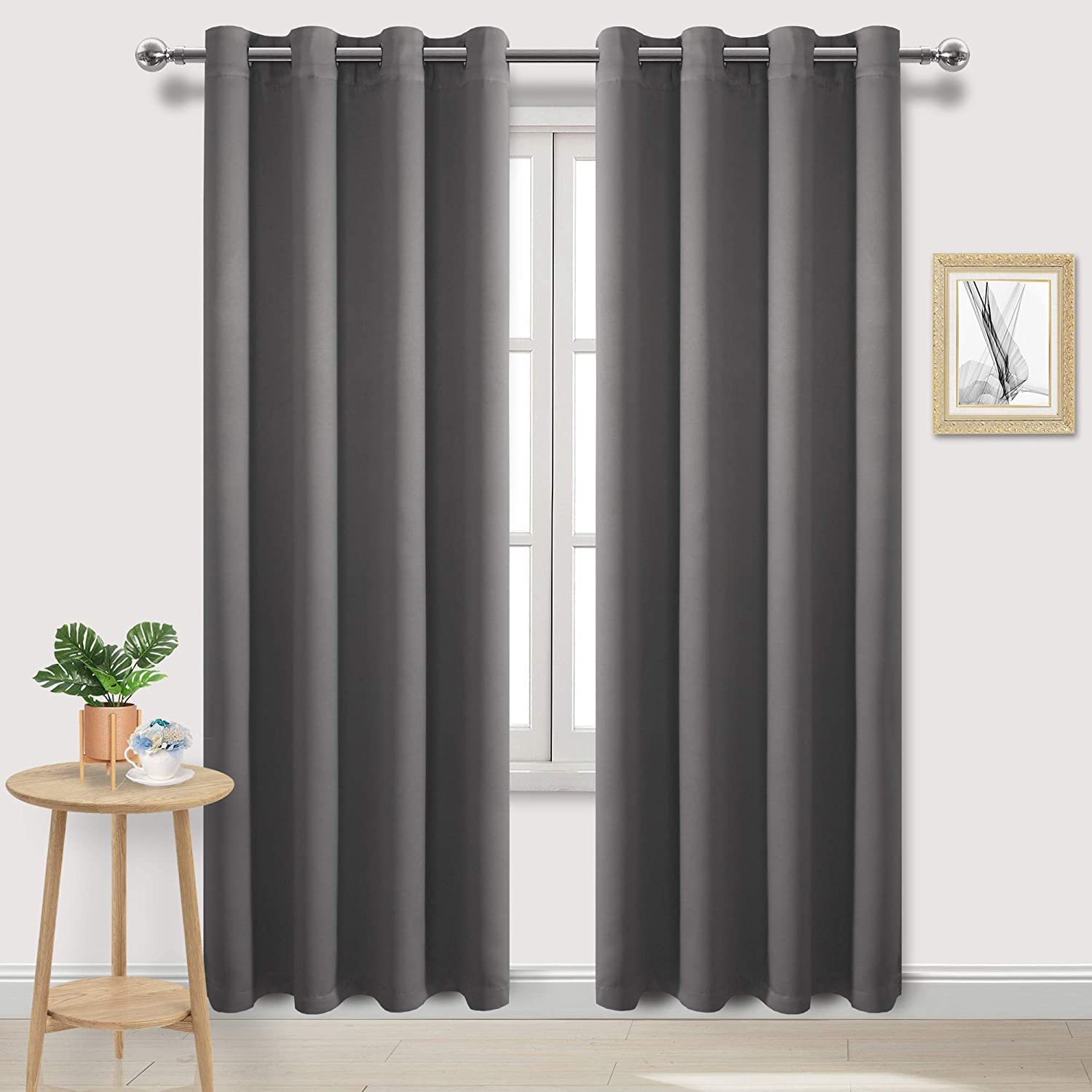 DWCN Grey Curtains for Living Room Blackout Curtains for Bedroom Eyelet Curtains Window Treatments Curtain 52 x 84 Inch 2 Panels