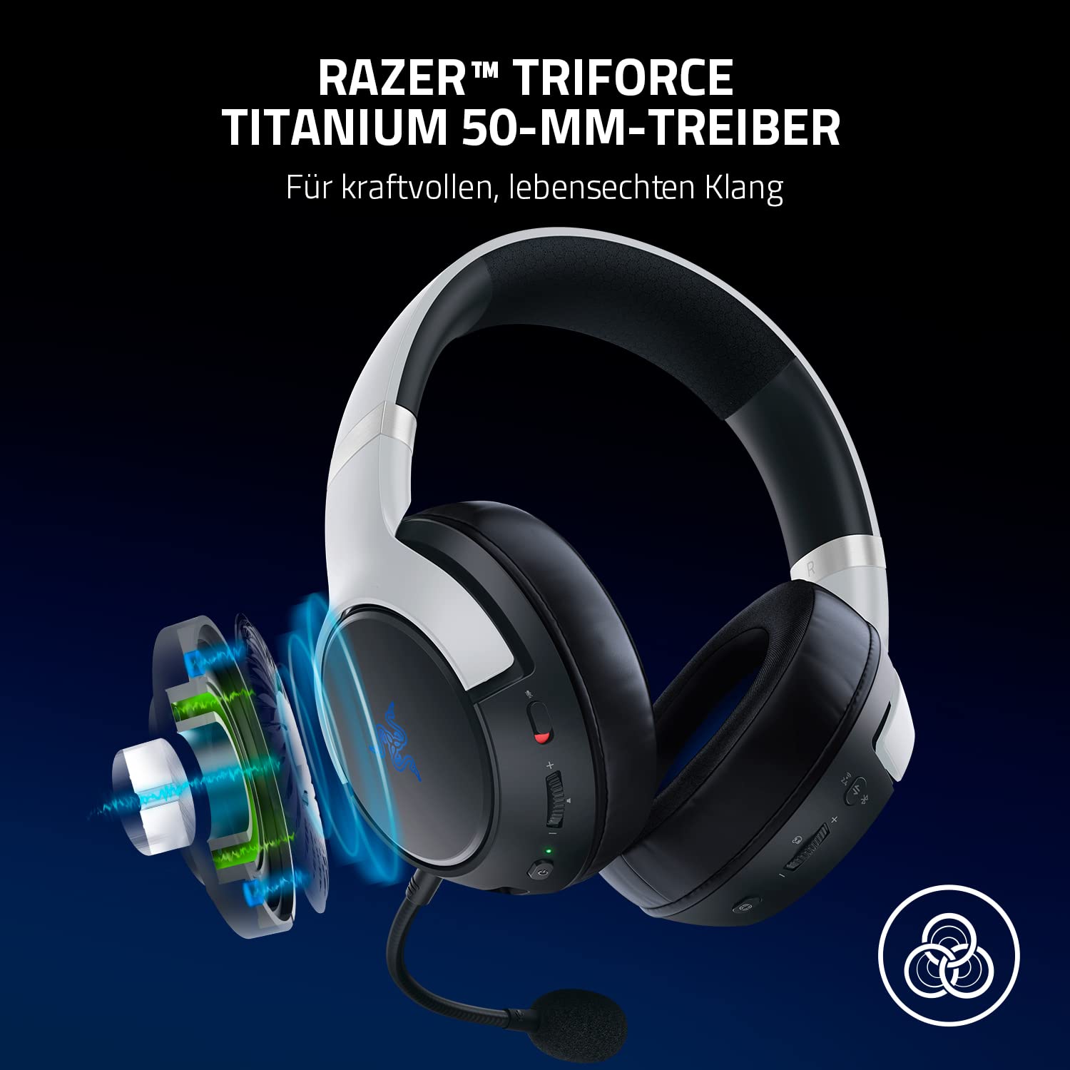 Razer Kaira Pro - Dual Wireless PlayStation 5 Headset mit Haptik HyperSense, 50 mm-Treiber, Hyperclear Kardioiden-Mikrofon, Lautstärkeregler, SmartSwitch, RGB Chroma Schwarz-Weiß 4