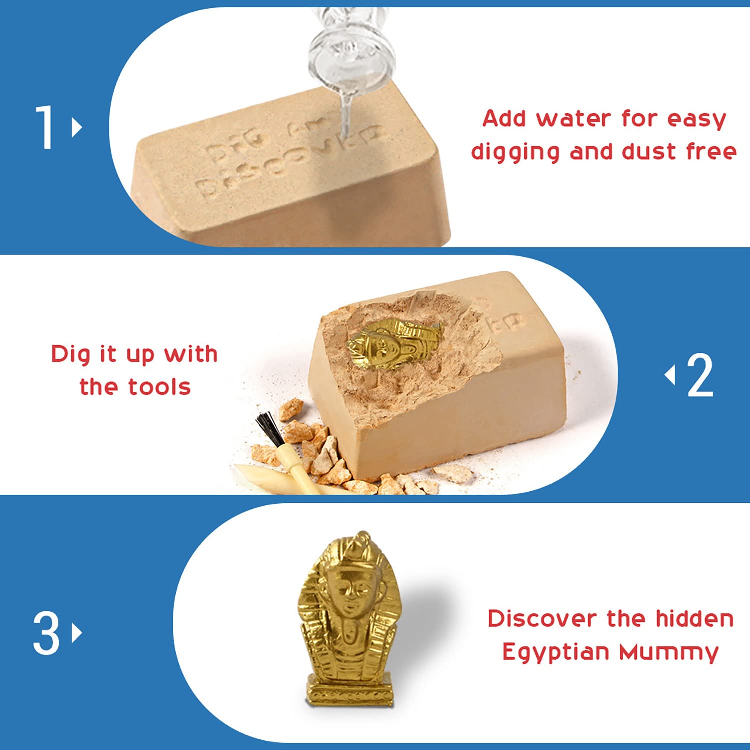 XXTOYS Egyptian Mummy Dig Kit - Ancient Egypt Excavation Set for Kids, STEM Science Educational Toys, 6 Collectible Styles, Archaeology Gifts for Boys Age 8-12