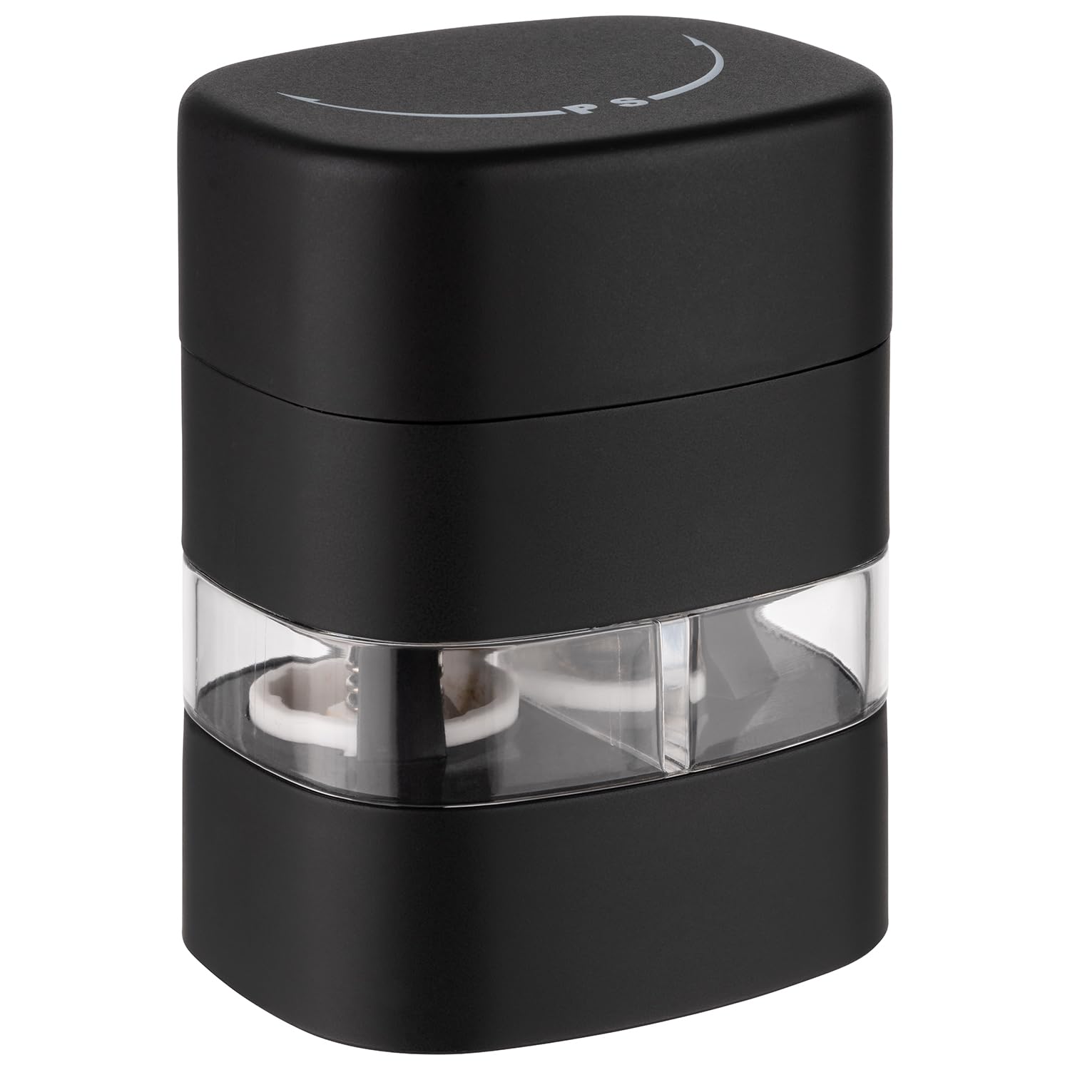 APS 40543 2-in-1 Salt and Pepper Mill, Spice Mill, 6 x 5 cm, Height: 8 cm, ABS, Acrylic, Black, Ceramic Grinder, Adjustable Grinding Level
