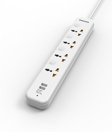 Philips 4 Way Extension Socket with high Efficiency USB Charging