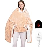 Wearable Heated Throw Blanket, Electric Heated Wrap Poncho Shawl & Hoodies with Pockets, 7 Heating Levels & 4 Hours Time Settings, Machine Washable with ETL Certification 40" x 70", Beige