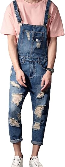 Amazon Gergeousメンズ サロペット デニム ゆったり ダメージ有り ストリート オーバーオール 夏 9分丈 ジーンズ ジーンズ 通販