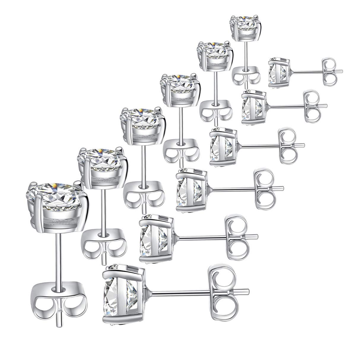 FOSIR Mens Womens 18K Real Gold Plated CZ Stud Earrings Simulated Diamond Cubic Zirconia Ear Stud Set(5 Pair)