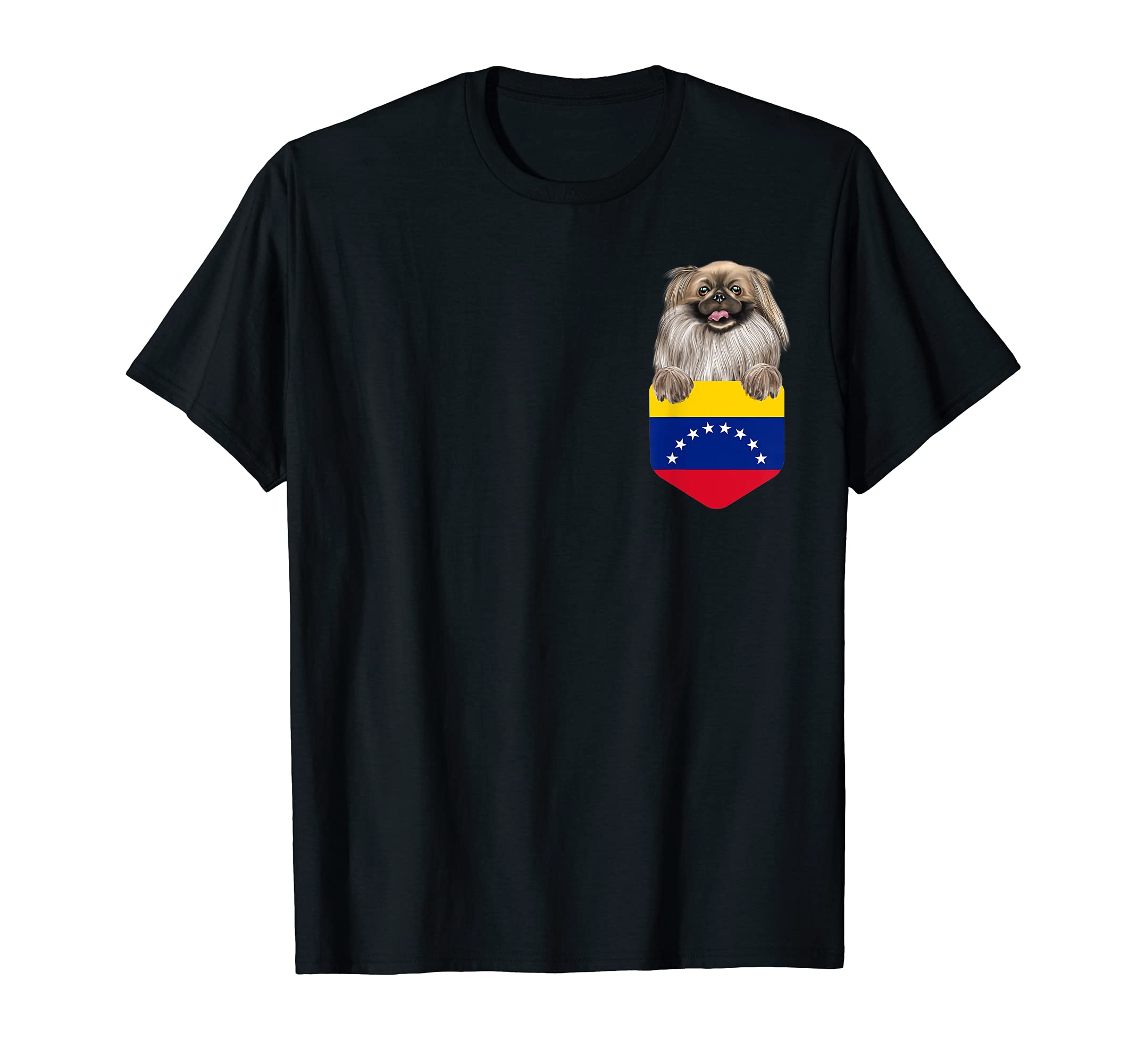 Venezuela Flag Pekingese Dog In Pocket T-Shirt