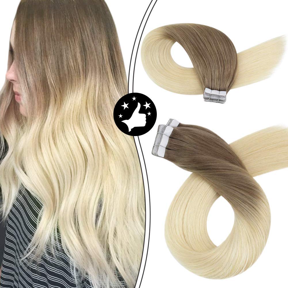 Moresoo 22 Zoll Tape in Extensions Echthaar 40 Stücke Braun 6 zu