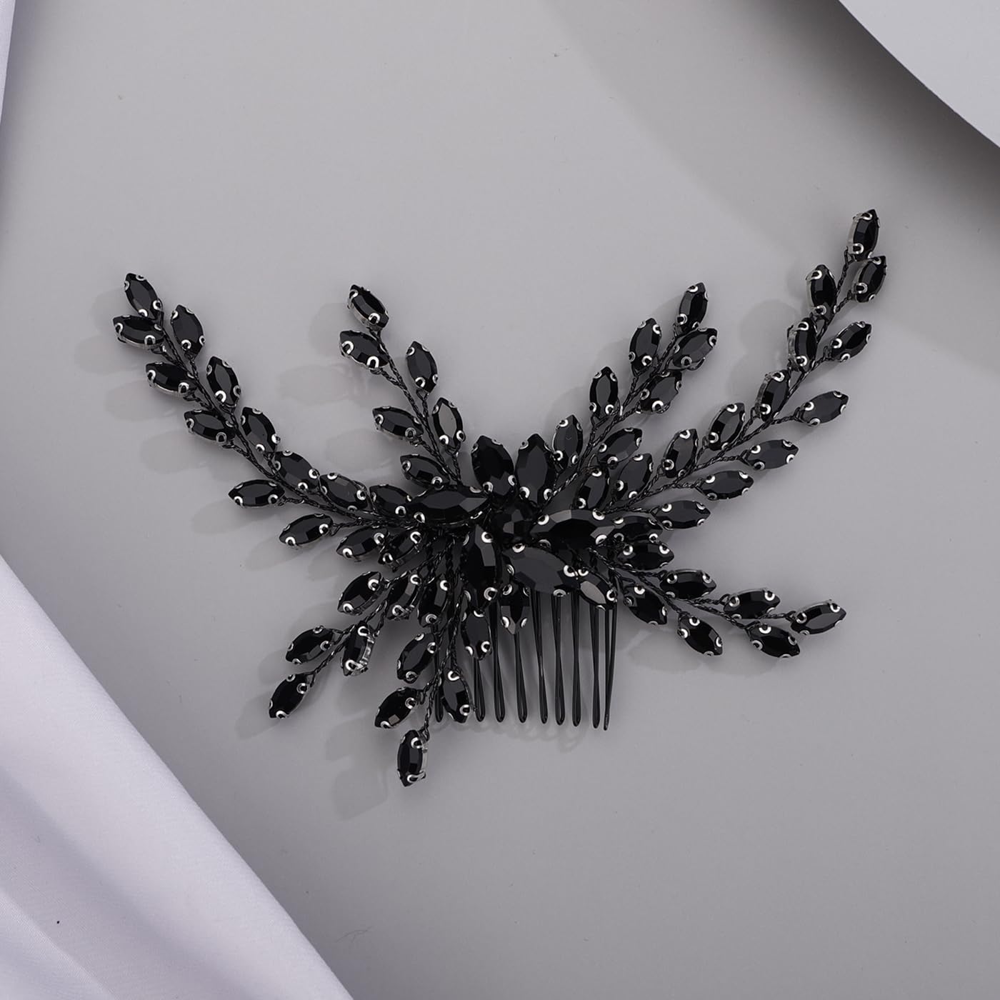 Kercisbeauty Black Rhinestones Branches Hair Comb Side Headpiece Wedding Bridal Handmade Gothic Hair Accessories Women Girls