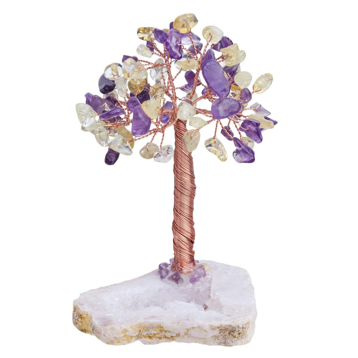 mookaitedecor Amethyst Citrine Crystal Tree with Clear Quartz Geode Base Crystal Bonsai Tree Healing Crystal Gift, Crystal Tree of Life Good Luck Crystal Money Tree Feng Shui Ornament White Room Decor