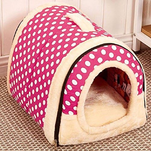 Pet Nest Bed,Cats, Dogs, Etc. Portable Folding Pet Nest Built-in Cushion, Warm, Windproof, Breathable, Easy to Clean Pet Sleeping Bag Made By YIGER (Pink 35X30X28CM)