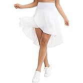 Origiwish Women's High Waist Flowy Midi Skirts Asymmetric Ruffle Hem High Low Skorts with Built-in Shorts