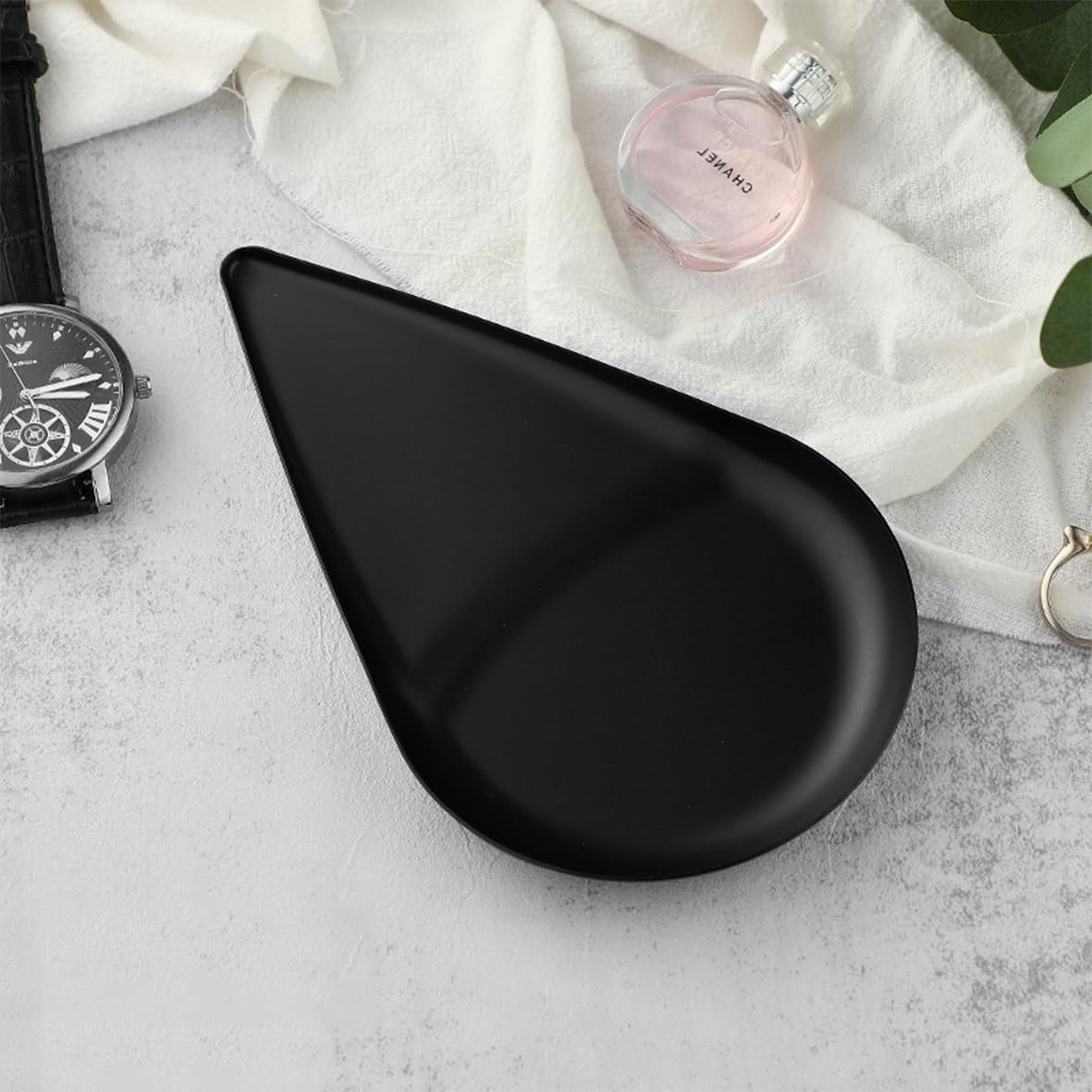 Buer Homie Black Serving Tray, Teardrop-Shaped, Stainless Steel, for Trinket Key