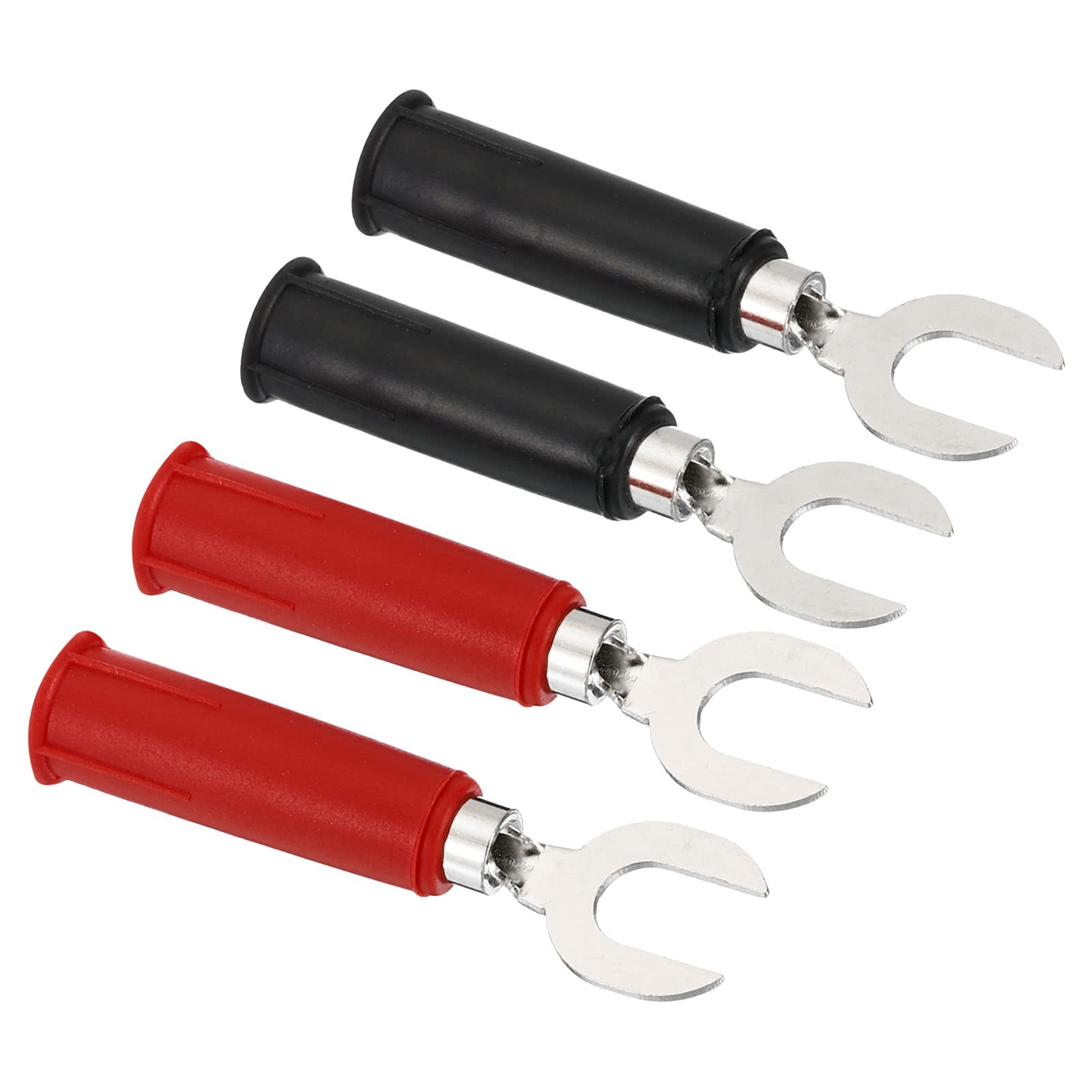 PATIKIL U Type Banana Plugs Set, 2 Set 4mm Copper Fork Spade Wire Connector Adapter for Multimeter Test Lead Electrical Circuit Measurement, Black Red