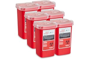 AdirMed Sharps Disposal Container with Flip Open Lid - Biohazard and Syringe Disposal Container - Ideal for Home, Clinic, Office, Barber Use with Flip-Open - (1 Quart, 6-Pack)