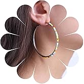 Andelaisi Boho Exaggerate Rainbow Bead Circle Earrings Vintage Hollow Circle Hoop Earrings Colorful Rice Bead Round Earrings Punk Geometric Circle Earrings Jewelry for Women