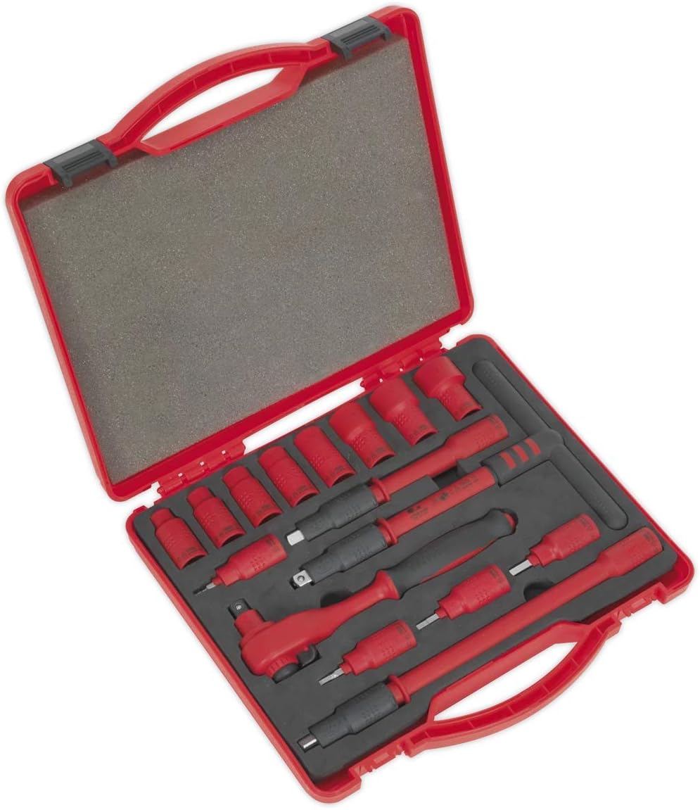Sealey Ak7940 Insulated Socket Set 16Pc 3/8In Sq Drive 6Pt Walldrive Vde/Tuv/Gs, Multicoloured, 3/8"