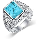 BETHZA Turquoise Rings for Men 925 Sterling Silver Western Vintage Genuine Square Turquoise Gemstone Ring Jewelry Gifts for Father Size 7 to 14