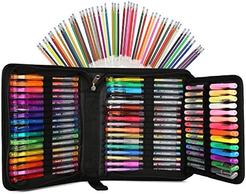 96 Color Artist Gel Pen Set, includes 24 Glitter Gel Pens 12 Metallic, 12 Neon, plus 48 Matching Color Refills, More Ink Largest Non-Toxic Art Neon Pen for Adults Coloring Books Craft Doodling Drawing
