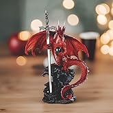 ICE ARMOR Hand Painted 8.75" H Red Dragon with Sword Figurine Statue Sculpture Ornament Decoration Home/Room Decor Ideas for Housewarming, Holidays and Birthdays Great Collectible