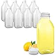 MT Products Clear PET Plastic Juice Bottles 1 Quart - Disposable Juice Container with Tamper Evident Caps (Pack of 8) - Made in The USA