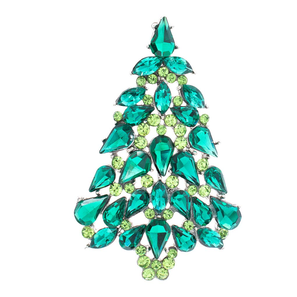 SEPBRIDALS Rhinestone Crystals Christmas Tree Brooch Pin Broach for Women Xmas Gift P5458 (Green)