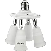 DiCUNO 4 in 1 E26/E27 Socket Adapter, 4 Way Splitter E26/E27 Standard LED Bulbs Holder, Converter Chandelier Socket with 360