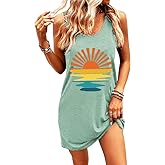 Summer Tank Dress for Women Casual Vacation Sundress Coconut Tree Graphic Beach Cover Up