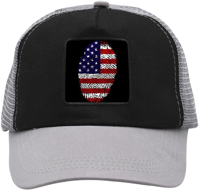 GHFDD1DF6 American Fingerprints Flag 3D Printing Outdoor Patched Twill Mesh Cap Hats for Adults Gray