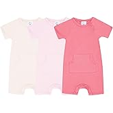 3-Pack Baby Boys Girls Summer lightweight One-piece Rompers – Short Sleeve Shortalls with Pocket, Soft Outfit for Playtime