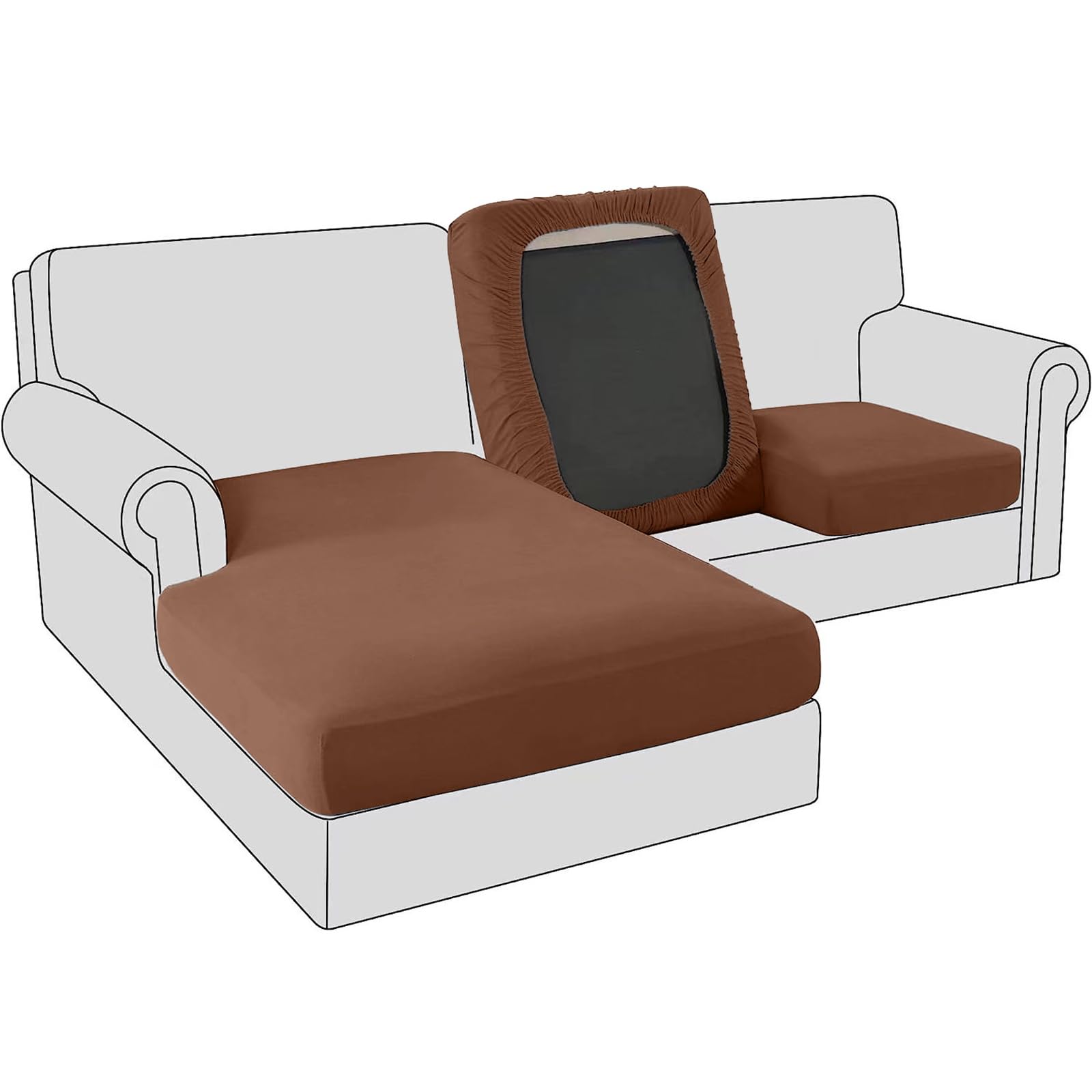BXFUL Sofa Seat Cushion Covers, Stretch Velvet Sofa Cushion Slipcovers, Couch Cushion Covers Replacement for Individual Cushion with Elastic Fabric (Large 1-Seater,Dark Coffee) โ image 1