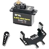 RampCrab RC Steering Servo with Servo Mount Bracket and Servo Horn for AX24 SCX24, RC Car Model Parts, Upgrade Parts for Axial AX24 SCX24 1/24 RC Crawler (Black Horn)