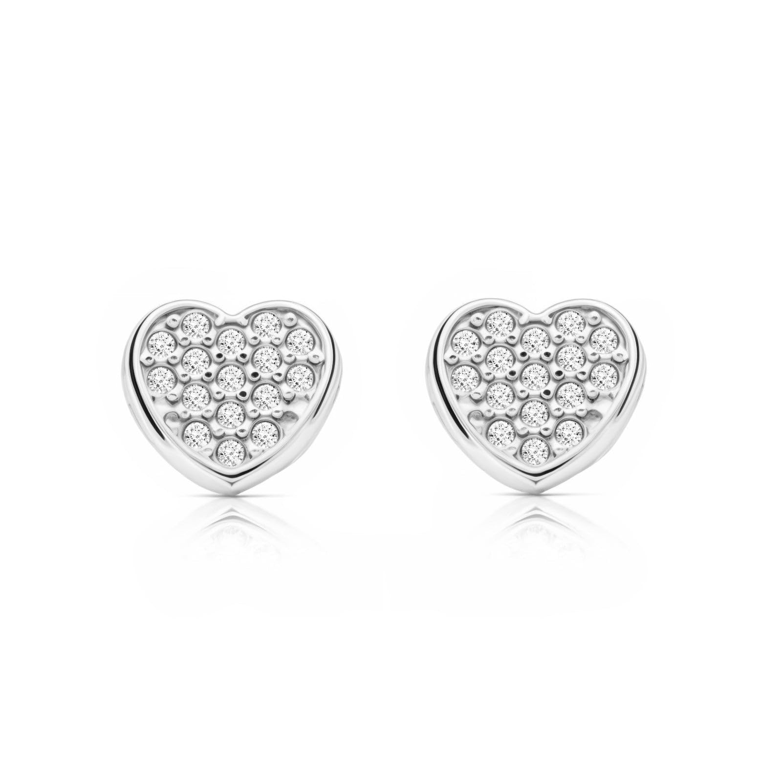 Mondepetit - 9ct White Gold Heart Cubic Zirconias Children's Girls Earrings shine