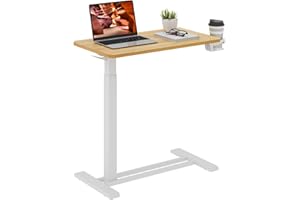 FitStand Medical Overbed Adjustable Bedside Table with Hidden Casters, Pneumatic Mobile Rolling Laptop Standing Desk with Tray for Home and Hospital Use, Maple