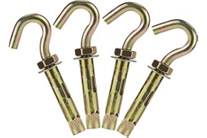 Napredak 25/64" x 3-1/2" Concrete Hooks Brick Wall Hooks for Hanging, Expansion Eye Bolt Screw Anchor, Heavy Duty Open Cup Hook for Cement Ceiling Hanging Pictures Light Plants (4 pcs)