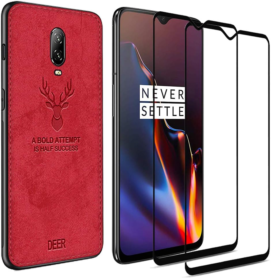 Teeyee Oneplus 6T Case with Screen Protector, Rugged Shockproof Protective Case + [Full Cover][Anti-Scratch] [Anti-Bubble] 9H Tempered Glass Screen Protector(2Pcs) for Oneplus 6T(2018 Release) (Red)