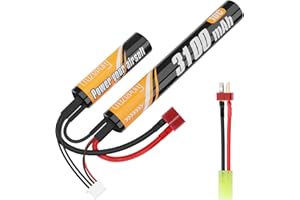 Crazepony 11.1V Airsoft Battery Nunchuck, 3100mAh Mini Rechargeable Tactical Aeg M4 Ak47 Small Lithium Ion Batteries with T-Plug to Tamiya for Airsoft Rifle