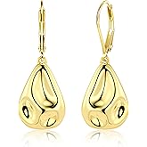 LANCHARMED 925 Sterling Silver Teardrop Dangle Earrings, Hypoallergenic 14k Gold Plated Hammered Waterdrop Earring for Women Trendy Statement Dangling Drop Leverback Earrings Gifts in Jewelry Box