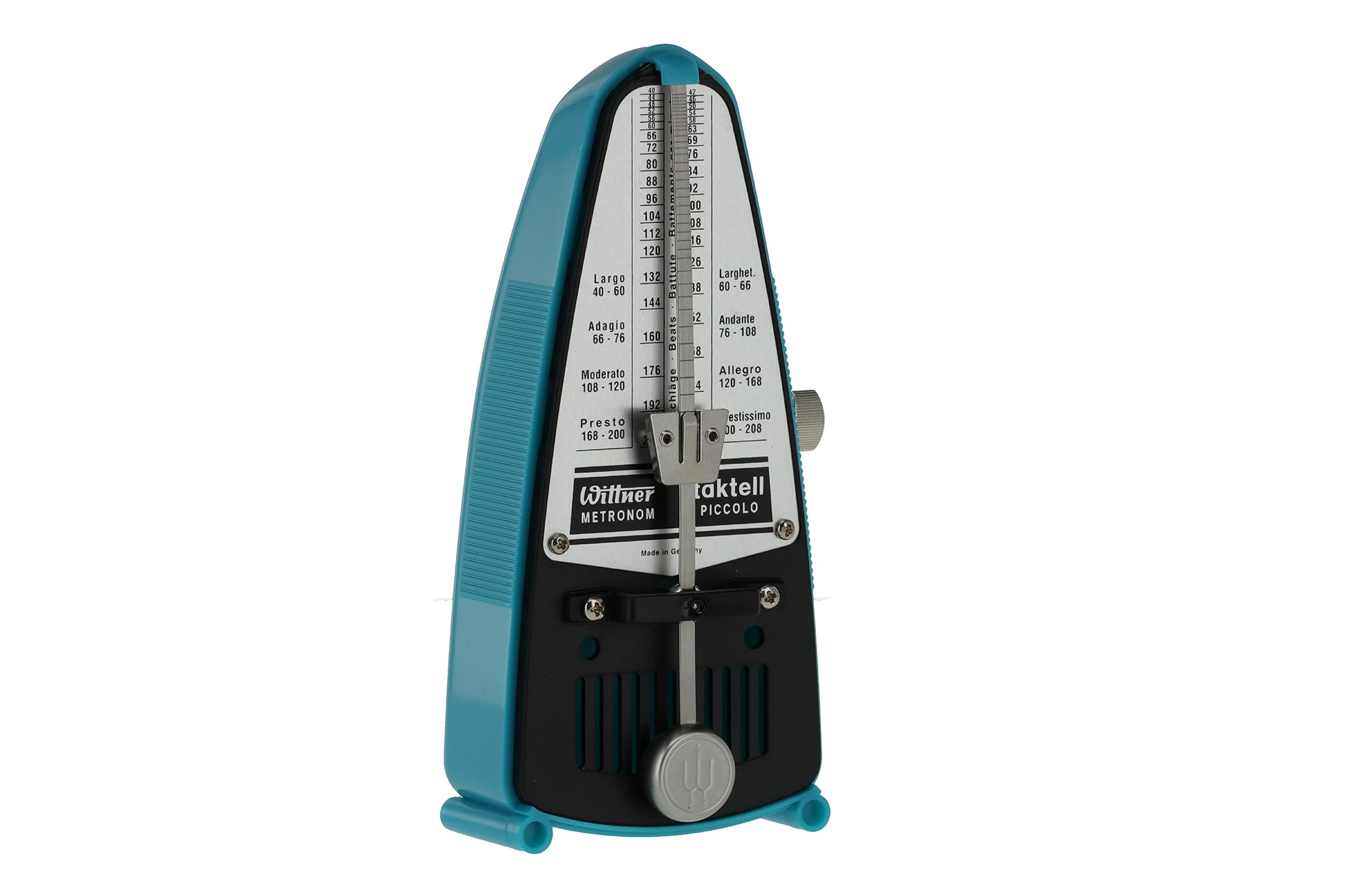 Wittner Metronome Taktell Piccolo Series 830 - Plastic casing - Without bell - Turquoise - Mechanically wound - No batteries required - Made in Germany