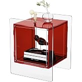 solaround Acrylic Nightstand Colorful Bedside Table with Open Storage Shelf,Clear Side Table for Living Room (1, Red)