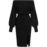 CIDER Off Shoulder Knit Dress Women's Elegant Bodycon Slit Midi Dress