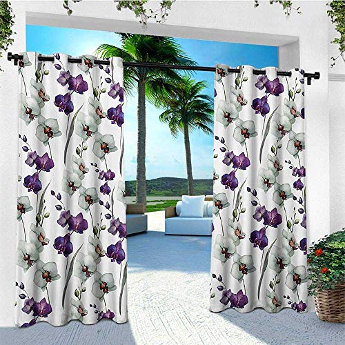 Leinuoyi Watercolor Flower Outdoor Curtain Extra Long Wild