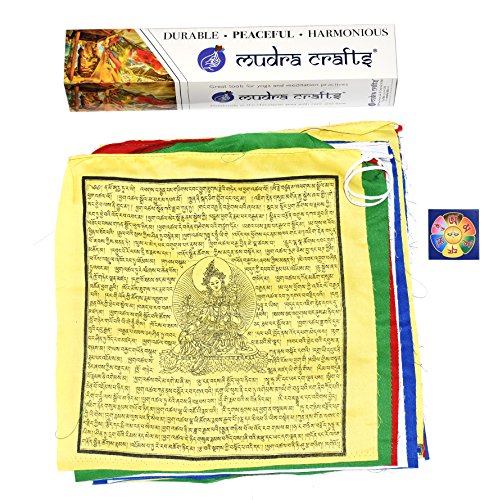 Mudra Crafts Tibetan Buddhist Indoor Outdoor Cotton Affirmation Windhorse Prayer Flags (13x13" Green Tara)