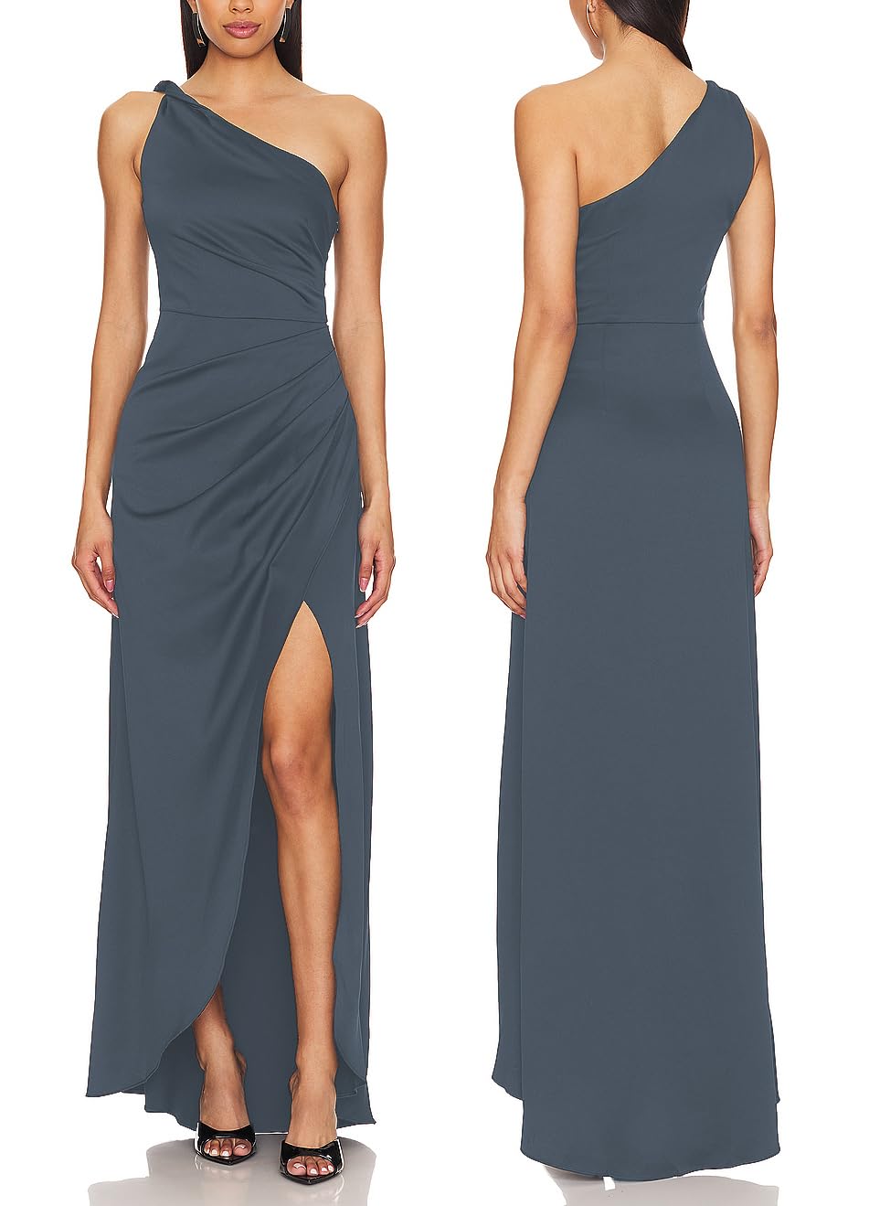 Photo 1 of *Minor Damage - Has a broken zipper*
Capuffy Women's Sexy One Shoulder Long Formal Dress Ruched Waist High Split Cocktail Wedding Guest Party Maxi Dress 02(Gray,L)