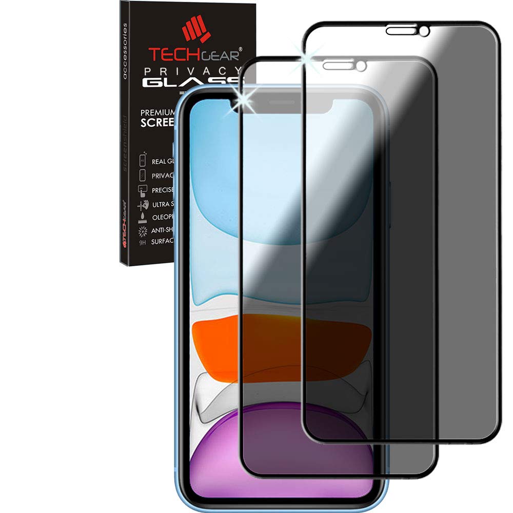 TECHGEAR [2 Pack Anti Spy Screen Protector for iPhone 11 - PRIVACY 3D GLASS Edition Genuine Tempered Glass Full Screen Protector Guard Cover Compatible with Apple iPhone 11