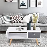 Aingoo Modern Coffee Table Mid Century 36IN with Drawer Display Rack Wooden Leg Particle Board