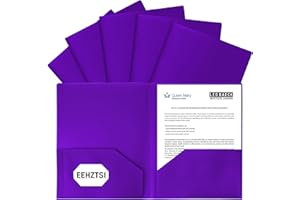 EEHZTSI 6-Pack Plastic Folders with Pockets,2-Pocket Poly Folders Holds 8-1/2" x 11" Paper for School/Office/Home, Purple