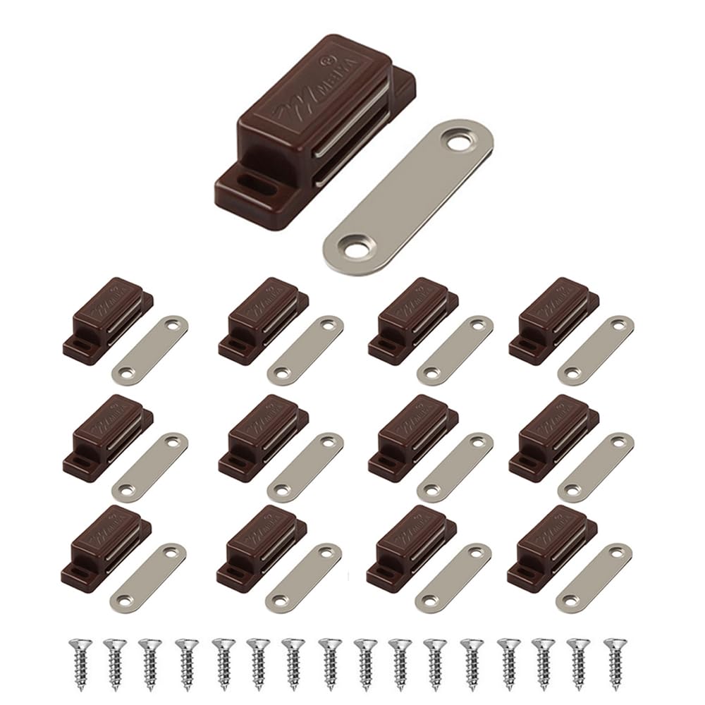 Magnetic Door Catch, Lockimo Cupboard Door Magnets Drawer Magnet Small Cabinet Door Magnetic Catches Latches for Kitchen Wardrobe Magnets Door Closers Magnet Closure 12 Pack Brown