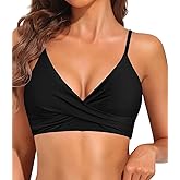 VividHarbor Women's Twist Front V Neck Bikini Top Padded Adjustable Spaghetti Straps Bathing Suit Tops Only