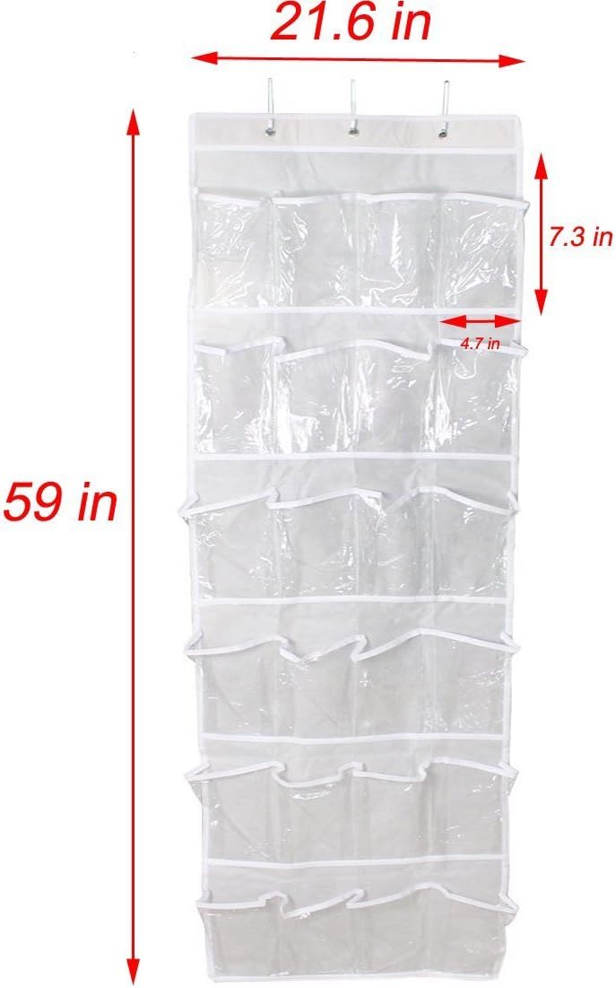 Over the Door Shoe Organizer,Foamsky 24 Pockets Single-sided Hanging Shoe Storage Rack with Hooks(White)