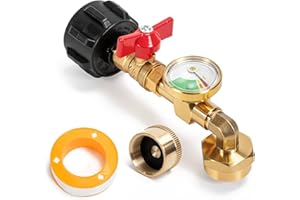 Propane Tank Adapter with Gauge, Propane Tank Connection Fitting, Perfect for BBQ and RV Camper, Solid Brass
